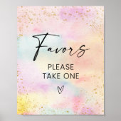 パステルレインボー金ゴールド誕生日ウィズサイン ポスター (正面)