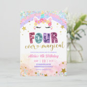 パステルレインボー魔法のユニコーン4歳の誕生日 招待状 (スタンド正面)