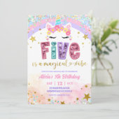 パステルレインボー魔法のユニコーン 5歳の誕生日 招待状 (スタンド正面)