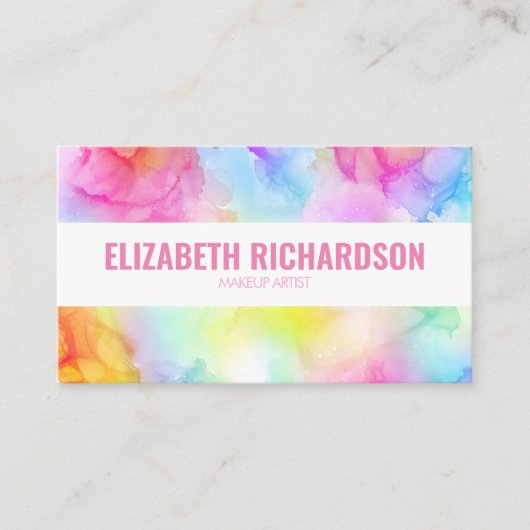 パステルレインボー鮮やかブライトカラフルウォーターカラー 名刺 (正面)