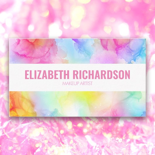 パステルレインボー鮮やかブライトカラフルウォーターカラー 名刺