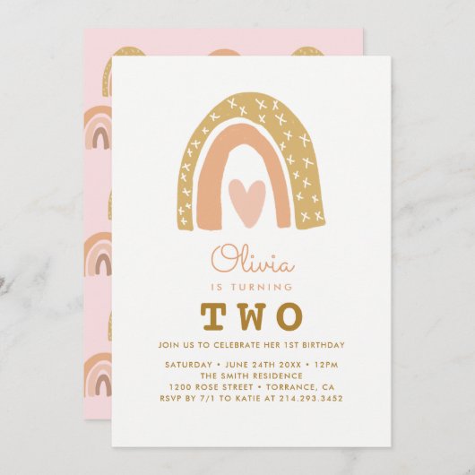 パステルレインボー2nd誕生日招待状カード 招待状 (正面/裏面)