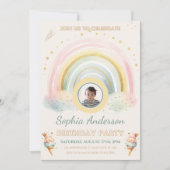 パステルレインボー&アイスクリームカスタムフォト誕生日 招待状 (正面)