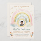 パステルレインボー&アイスクリームカスタムフォト誕生日 招待状 (正面/裏面)