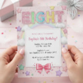 パステルレインボー+スパンコール+ラメ 女子 8歳の誕生日 招待状