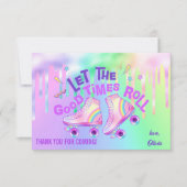 パステルレインボー |ローラースケートで滑る誕生日 サンキューカード (正面)