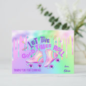 パステルレインボー |ローラースケートで滑る誕生日 サンキューカード (スタンド正面)