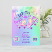 パステルレインボー |ローラースケートで滑る誕生日 招待状 (スタンド正面)