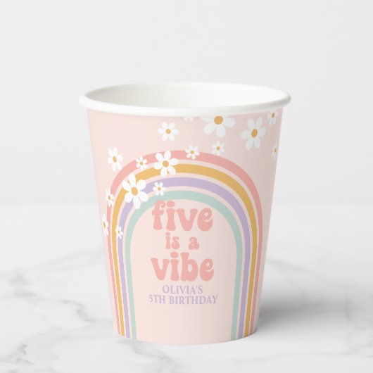 パステルレインボー Five is a Vibe 5歳の誕生日 紙コップ (正面)