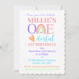 パステルレインボーONEderful 1st誕生日パーティー招待状 招待状