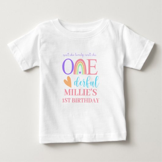パステルレインボーONEderful 1st誕生日ベビーTシャツ ベビーTシャツ (正面)