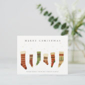 パステルレエレガントッドグリーンスターチャースマスストッキング シーズンポストカード (スタンド正面)