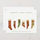 パステルレエレガントッドグリーンスターチャースマスストッキング シーズンポストカード (正面/裏面)