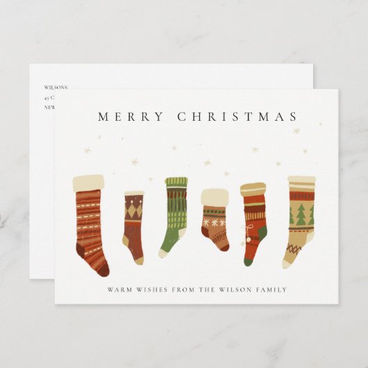 パステルレエレガントッドグリーンスターチャースマスストッキング シーズンポストカード (正面/裏面)