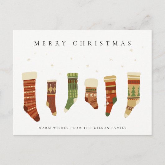 パステルレエレガントッドグリーンスターチャースマスストッキング シーズンポストカード (正面)