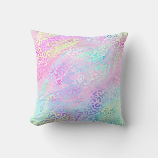 *~*パステルレオパード虹色レインボーアニマルプリント クッション (正面)