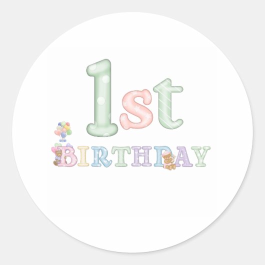 パステルレター1st誕生日 ラウンドシール (正面)