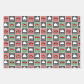 パステルレッドとグリーンクリスマスレッドのトラックパターン ラッピングペーパーシート (正面)