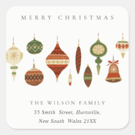 パステルレッドグリーンスターチャーストマオーナメント住所 スクエアシール