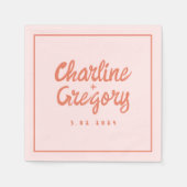 パステルレッドピンク手書きレトロ結婚ズナプキン スタンダードカクテルナプキン (正面)