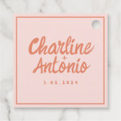 パステルレッドピンク手書きレトロ結婚ズ フェイバータグ (裏面)