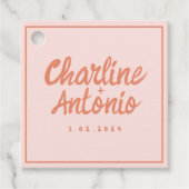 パステルレッドピンク手書きレトロ結婚ズ フェイバータグ (正面)