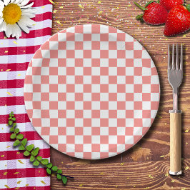 パステルレッドホワイトチェッ市松模様にカーボードヴィンテージ ペーパープレート