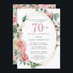 パステルレッドローズフローラ70thバースデーパーティー 招待状<br><div class="desc">ピンクに近い柔らかいパステルレッドは、この70歳の誕生日の招待状に美しいフローラエレガントデザインを作成する。赤いバラは緑の深いに囲ま葉れている。バラと葉はシック数々のストランドの金ゴールドフレーム。70日は書大きな赤い文字。残りの文字は濃い灰色。招待状の後ろにバラの花のパターン。この招待はパステルレッドフローラコレクションの一部である。70歳の誕生日パーティーの招待を簡単にかわいらし作成すユニークるテンプレートが含まれている。また、パーティー・サプライを作成するテンプレートも含まれる。このページにリンクが表示されるはずです。リンクもしが表示されない場合は、私に連絡お願いする。</div>