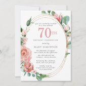 パステルレッドローズフローラ70thバースデーパーティー 招待状 (正面)