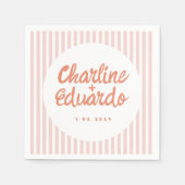 パステルレッド手書きレトロ結婚ズナプキン スタンダードカクテルナプキン (正面)