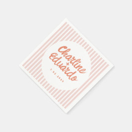パステルレッド手書きレトロ結婚ズナプキン スタンダードカクテルナプキン