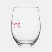 パステルレッド3D手書き名エレガント前 ステムなしワイングラス (左)