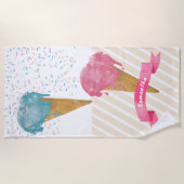 パステルレトロウォーターカラーアイスクリーム&スプリンクル ビーチタオル (正面)