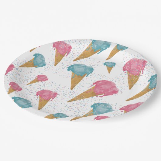 パステルレトロウォーターカラーアイスクリーム&スプリンクル ペーパープレート (アングル)