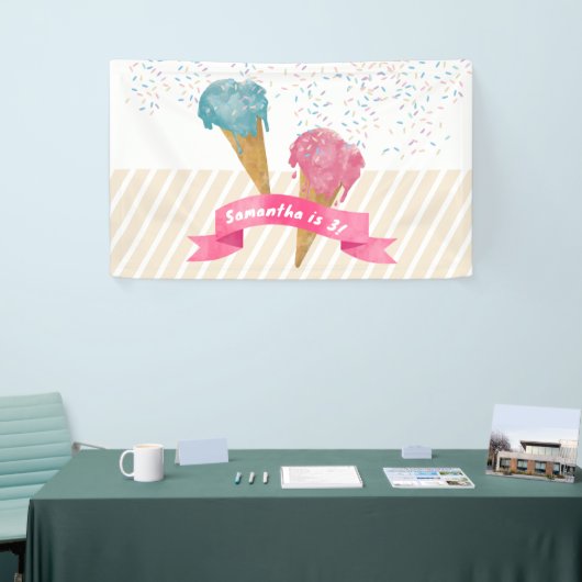 パステルレトロウォーターカラーアイスクリーム&スプリンクル 横断幕 (トレードショー)