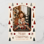 パステルレトロクリスマスファミリーフォト 箔シーズンカード (正面)