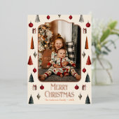 パステルレトロクリスマスファミリーフォト 箔シーズンカード (立ち正面)