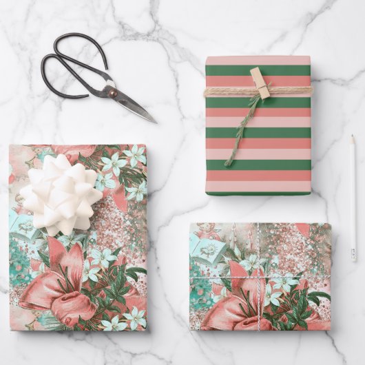 パステルレトロクリスマスヴィネット ラッピングペーパーシート (正面)