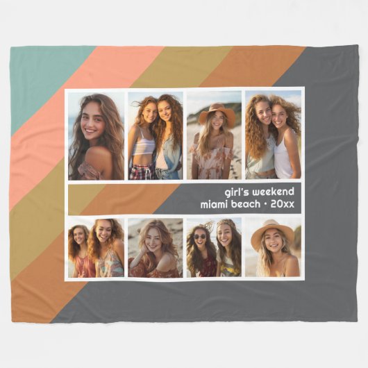 パステルレトロストライプ8フォトコラージガールズウィークエンド フリースブランケット (正面(横))