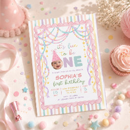 パステルレトロペーパーチェーン 女の子 1歳の誕生日フォト 招待状