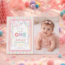 パステルレトロペーパーチェーン 女の子 1歳の誕生日 写真 招待状