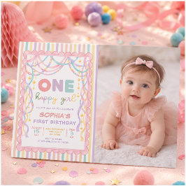 パステルレトロペーパーチェーン 女の子 1歳の誕生日 写真 招待状