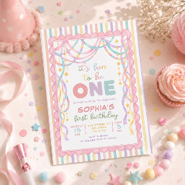パステルレトロペーパーチェーン 女の子 1歳の誕生日 招待状