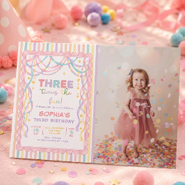パステルレトロペーパーチェーン 女の子 3歳の誕生日 写真 招待状