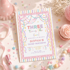 パステルレトロペーパーチェーン 女の子 3歳の誕生日 招待状