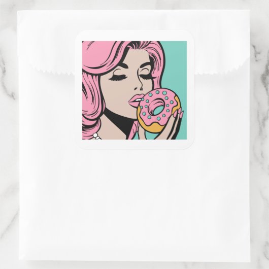 パステルレトロポップ・アートのアートドーナツステッカー スクエアシール (バッグ)