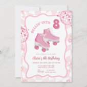 パステルレトロレッツスケートバースデーパーティー 招待状 (正面)