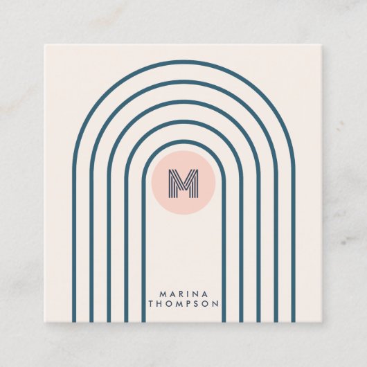 パステルレトロ抽象芸術ジオメトリックラインアーチ スクエア名刺 (正面)