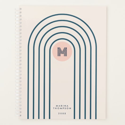 パステルレトロ抽象芸術ジオメトリックラインアーチ プランナー手帳 (正面)