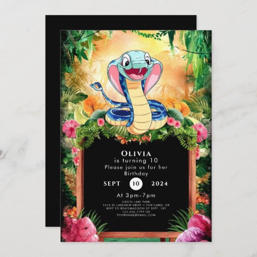 パステルレプタイズスネーク誕生日 招待状 (正面/裏面)